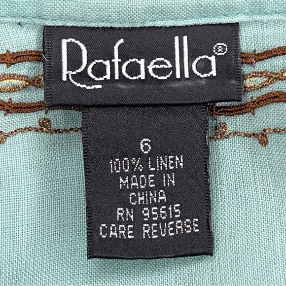 Size 6 Rafaella Linen Blouse Top Mint Teal Beaded Sequined Boho Bohemian - Picture 13 of 14